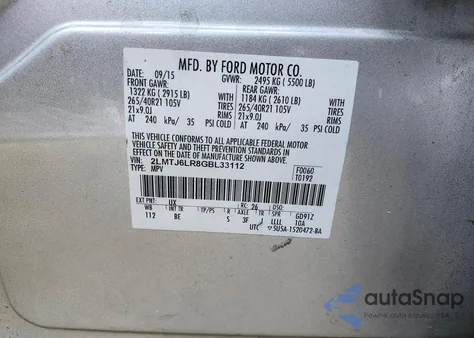 2016 Lincoln Mkx Reserve z USA, uszkodzony, nr VIN 2LMTJ6LR8GBL33112